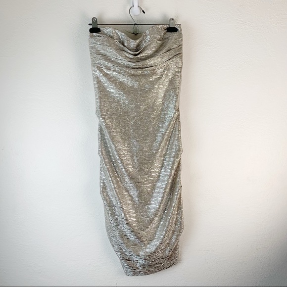 Little Black Dress & Bikini Metallic Y2K Strapless Ruched Mini Women's Dress M - Picture 1 of 8